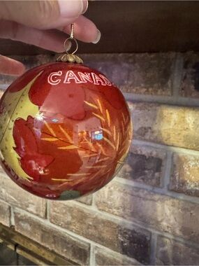 Red Canada Glass Holiday Ornament with Gold Accents